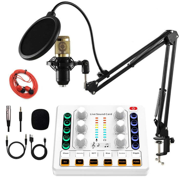 M8 Recording And Singing Live Bluetooth Sound Card Set, Color: White+Gold Cantilever Earphone