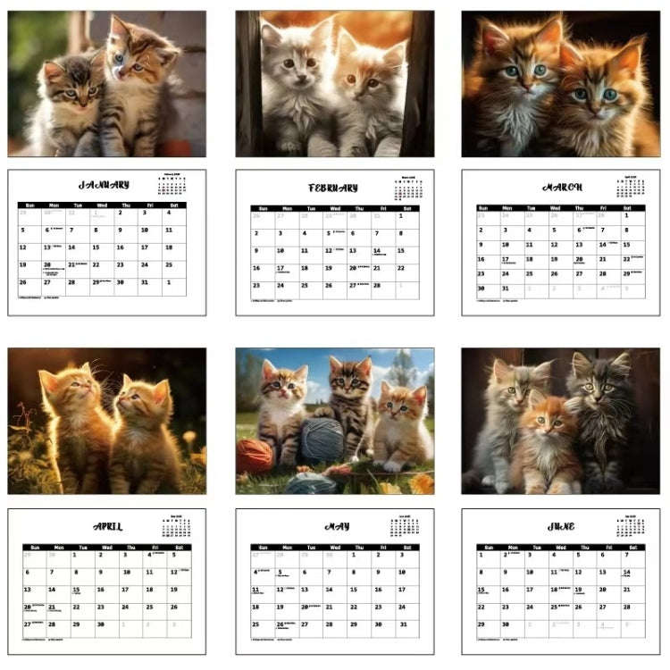 2025 Year 12 Month Kitty Cats English Calendar Cute Wall Calendar