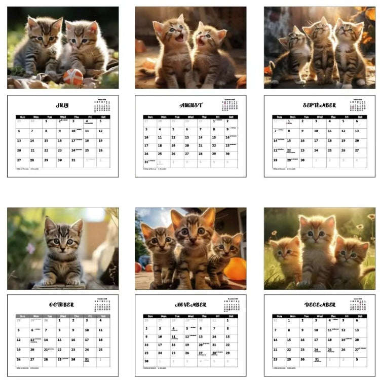 2025 Year 12 Month Kitty Cats English Calendar Cute Wall Calendar