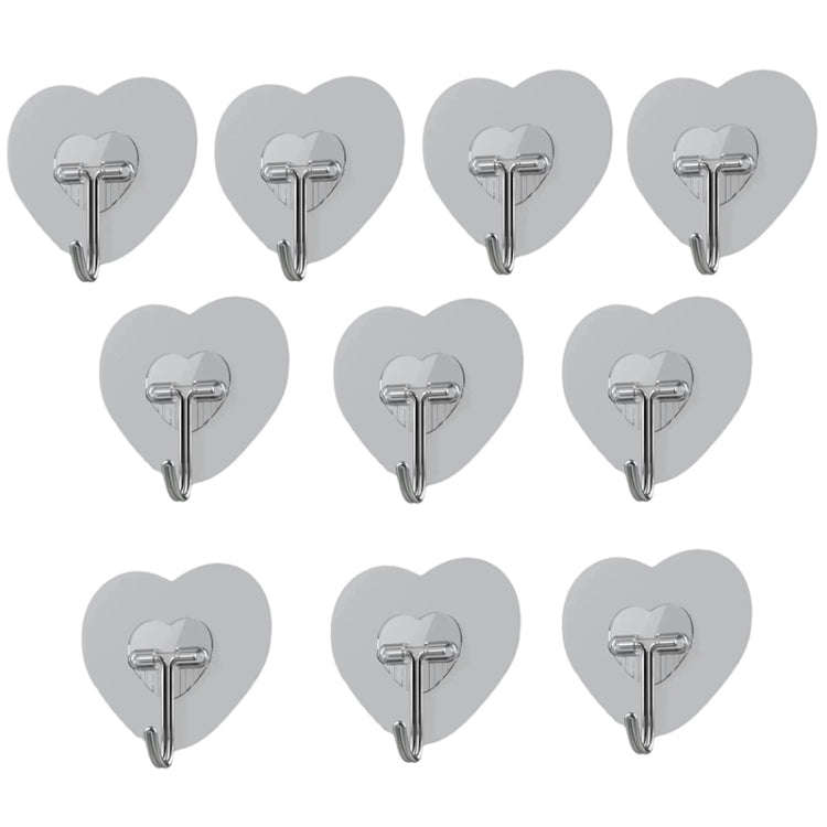 10pcs Transparent Self Adhesive Heart-shaped Hooks Door Wall Multi-Function Key Storage Hanger