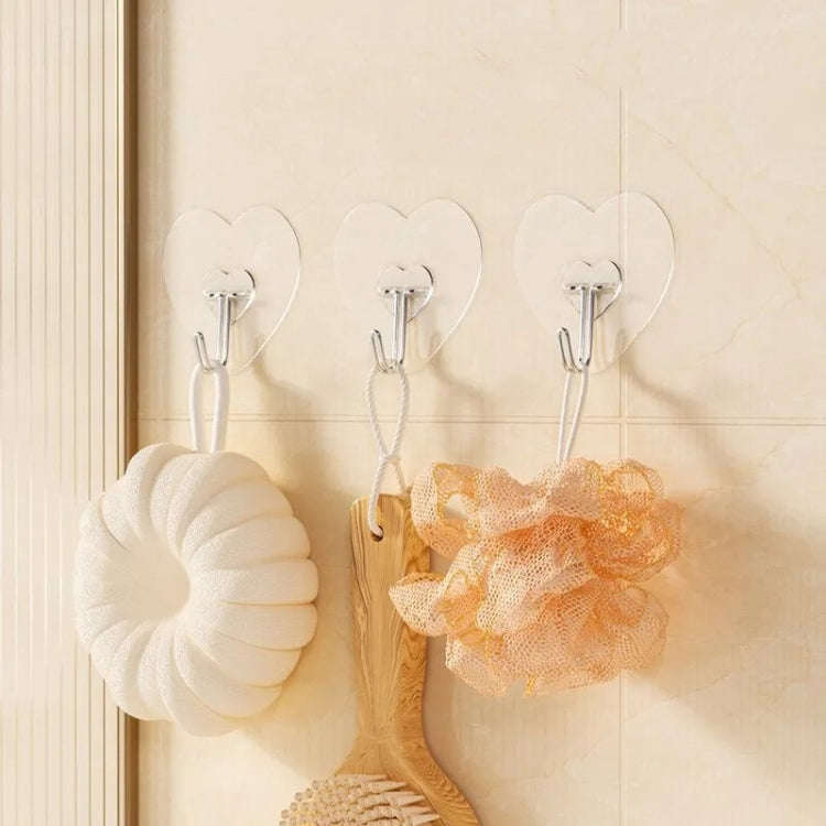 10pcs Transparent Self Adhesive Heart-shaped Hooks Door Wall Multi-Function Key Storage Hanger