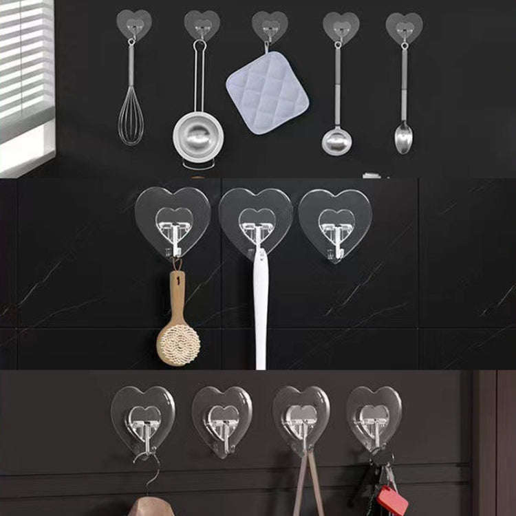 10pcs Transparent Self Adhesive Heart-shaped Hooks Door Wall Multi-Function Key Storage Hanger
