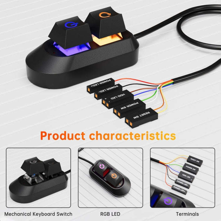 Desktop Computer External Switch Restart Button Computer Power Extension Cable, Color: Rubberized...