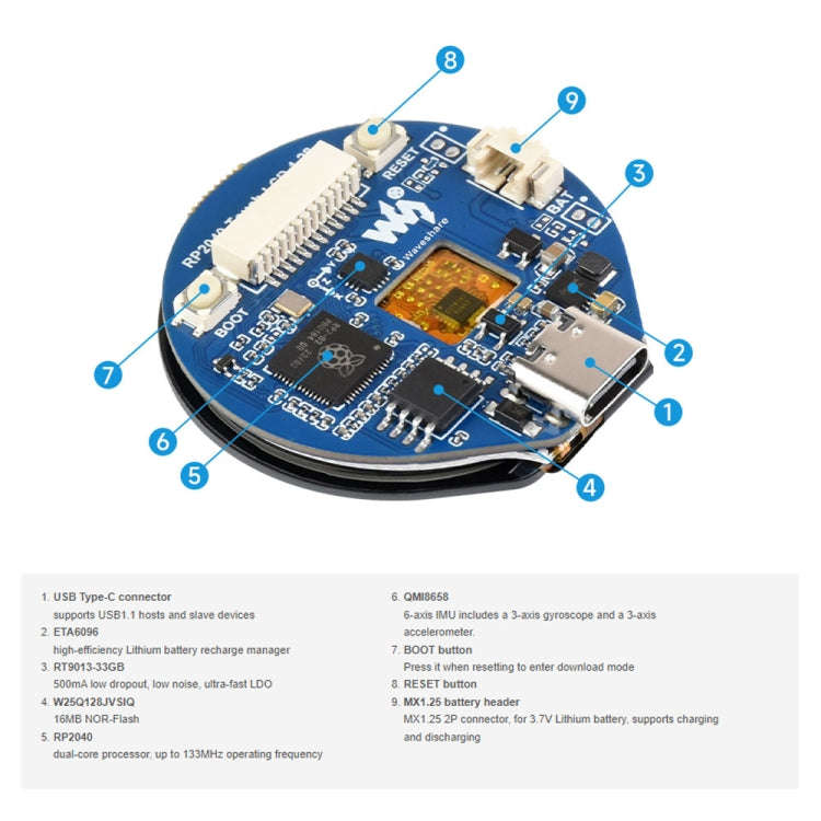 Waveshare 26369 1.28-Inch Round LCD Screen RP2040 MCU Board with Touch