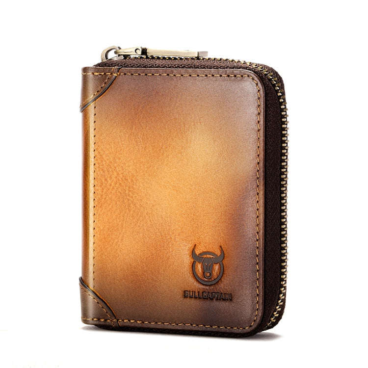 BULL CAPTAIN 475 RFID Anti-Theft Zipper Top-Layer Cowhide Multi-Card Slot Card Holder Wallet(Yellow)