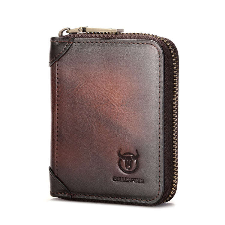 BULL CAPTAIN 475 RFID Anti-Theft Zipper Top-Layer Cowhide Multi-Card Slot Card Holder Wallet(Coffee)