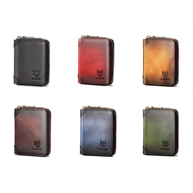 BULL CAPTAIN 475 RFID Anti-Theft Zipper Top-Layer Cowhide Multi-Card Slot Card Holder Wallet(Coffee)