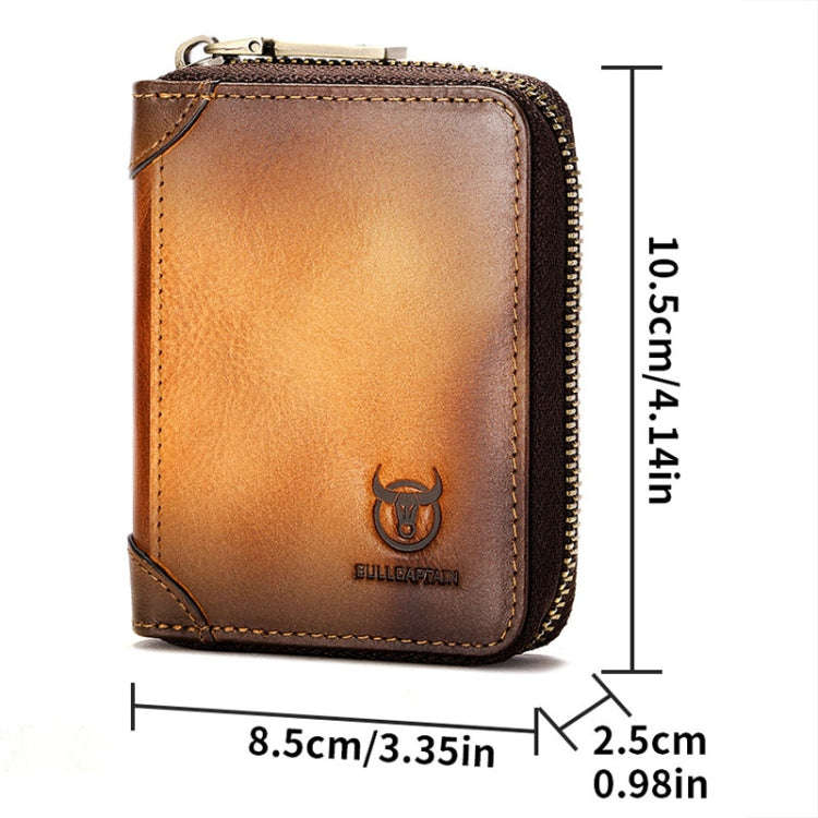 BULL CAPTAIN 475 RFID Anti-Theft Zipper Top-Layer Cowhide Multi-Card Slot Card Holder Wallet(Yellow)