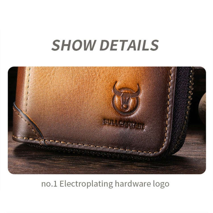 BULL CAPTAIN 475 RFID Anti-Theft Zipper Top-Layer Cowhide Multi-Card Slot Card Holder Wallet(Yellow)