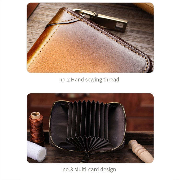 BULL CAPTAIN 475 RFID Anti-Theft Zipper Top-Layer Cowhide Multi-Card Slot Card Holder Wallet(Coffee)