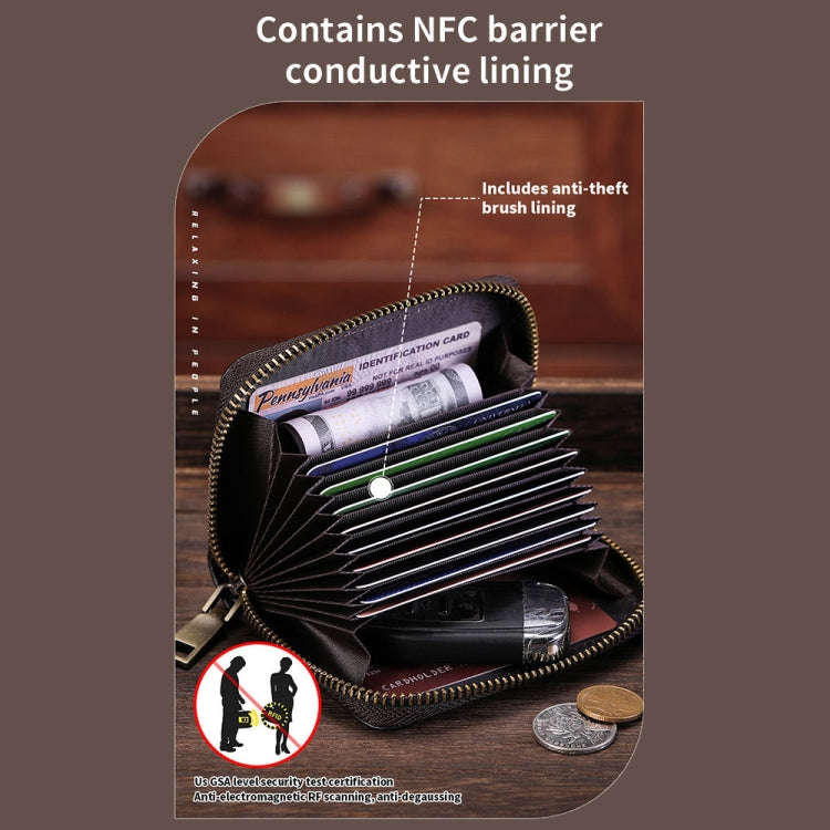 BULL CAPTAIN 475 RFID Anti-Theft Zipper Top-Layer Cowhide Multi-Card Slot Card Holder Wallet(Coffee)