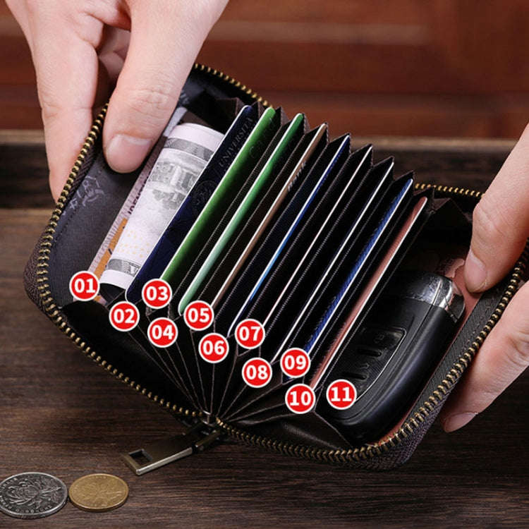 BULL CAPTAIN 475 RFID Anti-Theft Zipper Top-Layer Cowhide Multi-Card Slot Card Holder Wallet(Coffee)