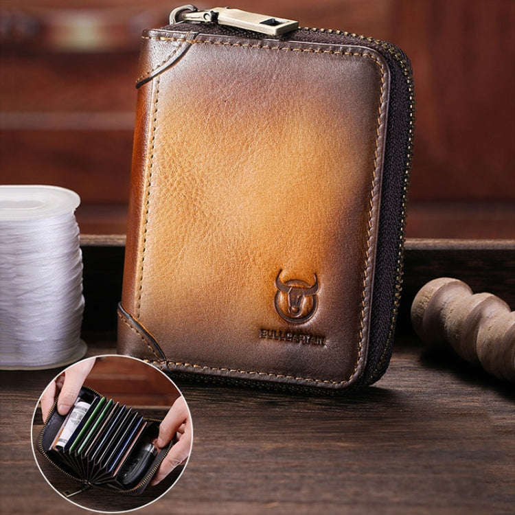 BULL CAPTAIN 475 RFID Anti-Theft Zipper Top-Layer Cowhide Multi-Card Slot Card Holder Wallet(Yellow)