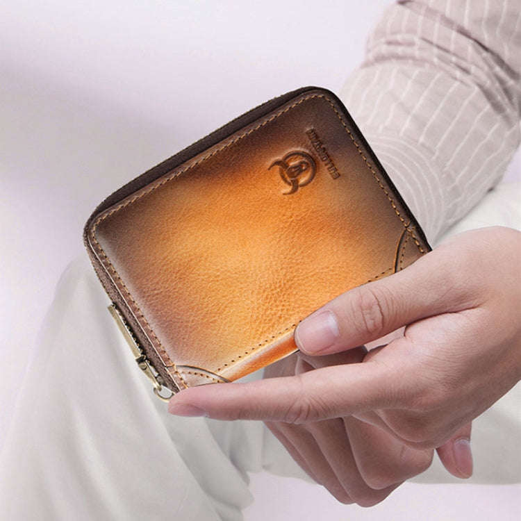 BULL CAPTAIN 475 RFID Anti-Theft Zipper Top-Layer Cowhide Multi-Card Slot Card Holder Wallet(Coffee)