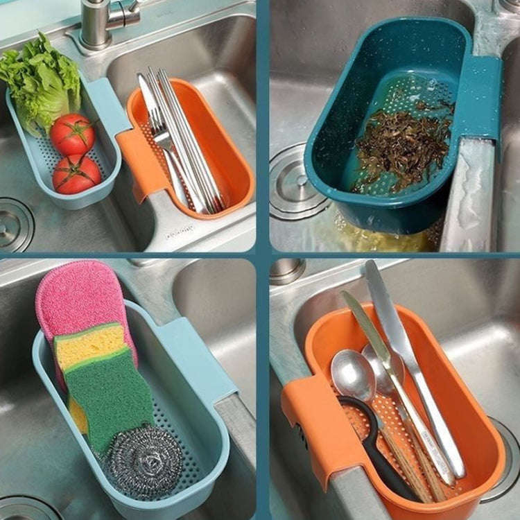 Kitchen Sink Drain Basket Washing Basin Multifunctional Storage Hanging Basket(Blue)