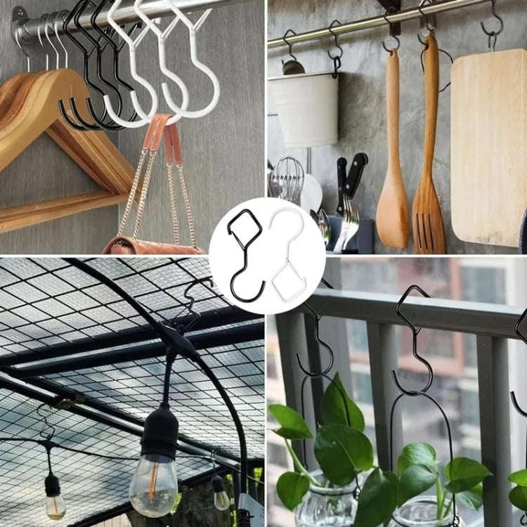 2pcs Household S Hooks For Hanging Metal Windproof Hooks With Safety Buckle, Color: White