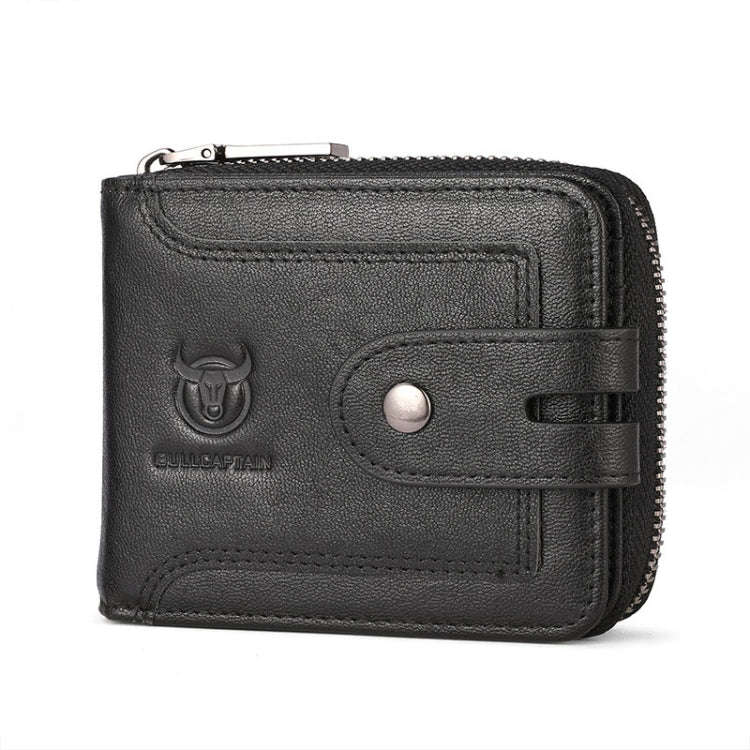 BULL CAPTAIN 232 RFID Anti-Theft Cowhide Men Zipper Wallet Vintage Business Card Holder(Black)