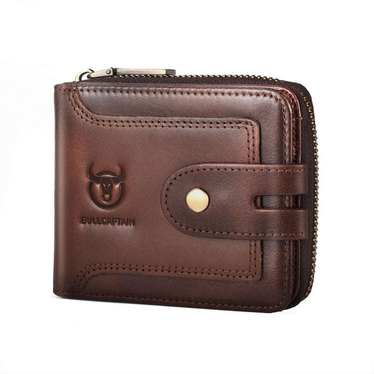 BULL CAPTAIN 232 RFID Anti-Theft Cowhide Men Zipper Wallet Vintage Business Card Holder(Coffee)