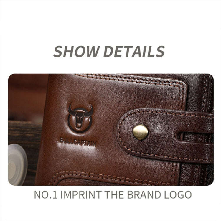 BULL CAPTAIN 232 RFID Anti-Theft Cowhide Men Zipper Wallet Vintage Business Card Holder(Coffee)