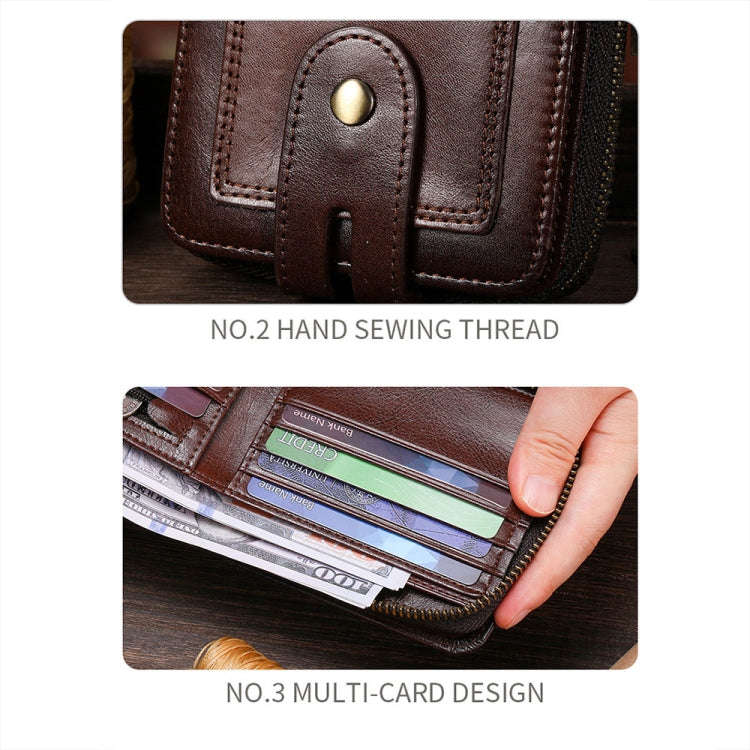 BULL CAPTAIN 232 RFID Anti-Theft Cowhide Men Zipper Wallet Vintage Business Card Holder(Black)