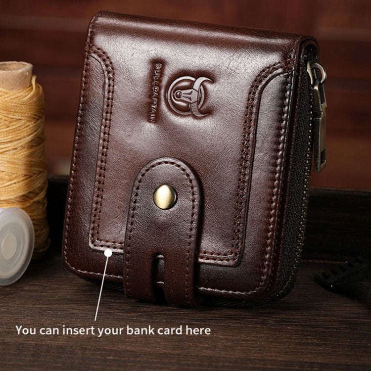 BULL CAPTAIN 232 RFID Anti-Theft Cowhide Men Zipper Wallet Vintage Business Card Holder(Black)