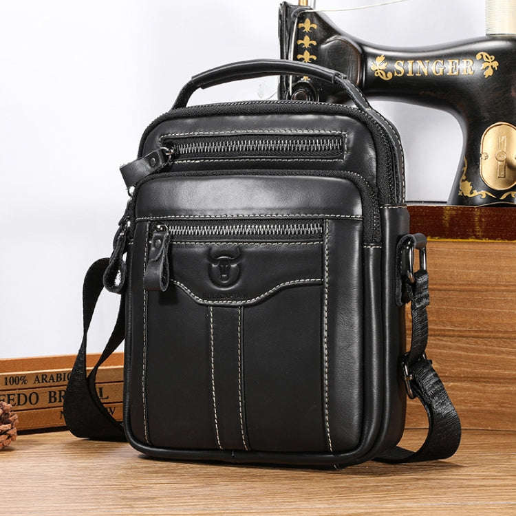 BULL CAPTAIN 0400 Large-Capacity First-Layer Cowhide Retro Single-Shoulder Crossbody Bag(Black)