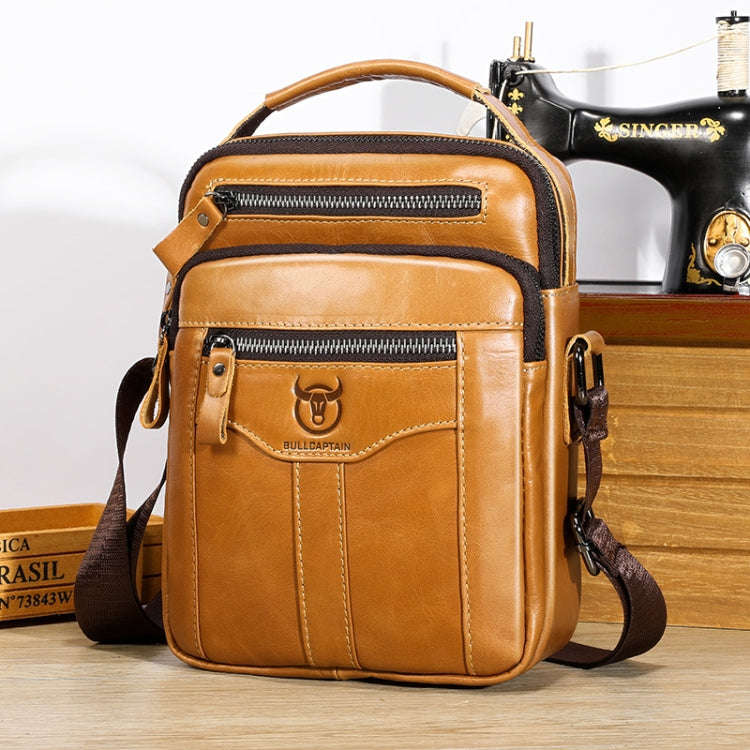 BULL CAPTAIN 0400 Large-Capacity First-Layer Cowhide Retro Single-Shoulder Crossbody Bag(Yellow)
