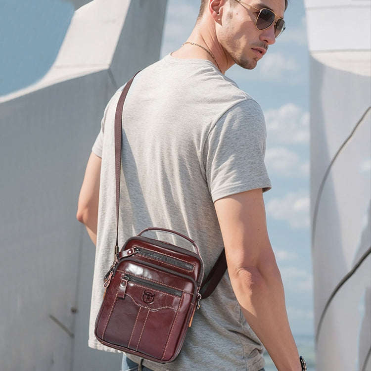 BULL CAPTAIN 0400 Large-Capacity First-Layer Cowhide Retro Single-Shoulder Crossbody Bag(Coffee)