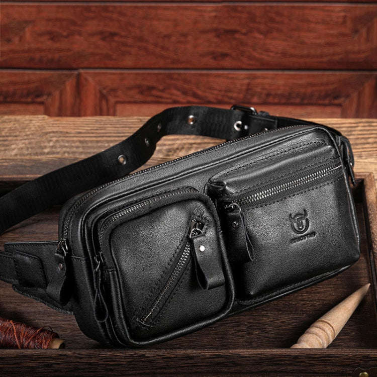 BULL CAPTAIN 082 Large-Capacity First-Layer Cowhide Retro Single-Shoulder Crossbody Bag(Black)