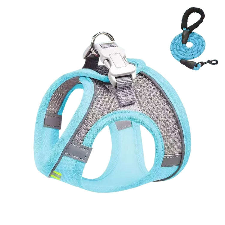 Undershirt Style Pet Chest Harness Summer Breathable Reflective Dog Leash, Style: Blue+1.5m Round...