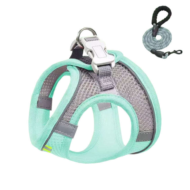 Undershirt Style Pet Chest Harness Summer Breathable Reflective Dog Leash, Style: Green+1.5m Roun...