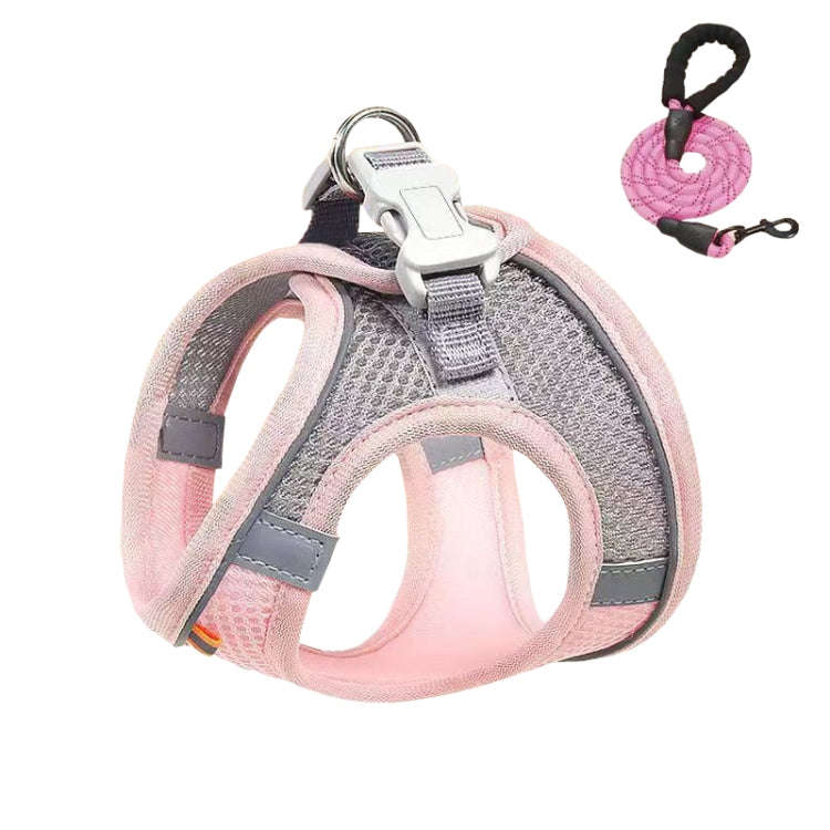 Undershirt Style Pet Chest Harness Summer Breathable Reflective Dog Leash, Style: Pink+2m Round R...