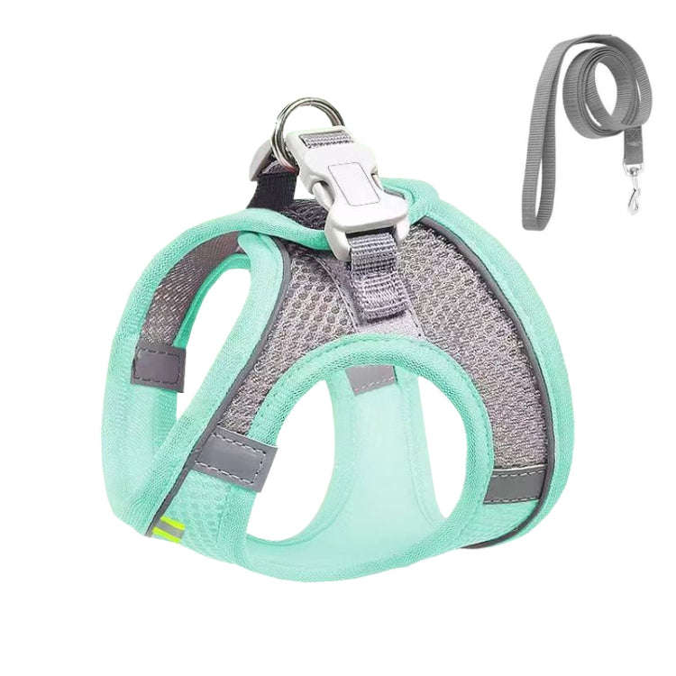 Undershirt Style Pet Chest Harness Summer Breathable Reflective Dog Leash, Style: Green+1.5m Flat...