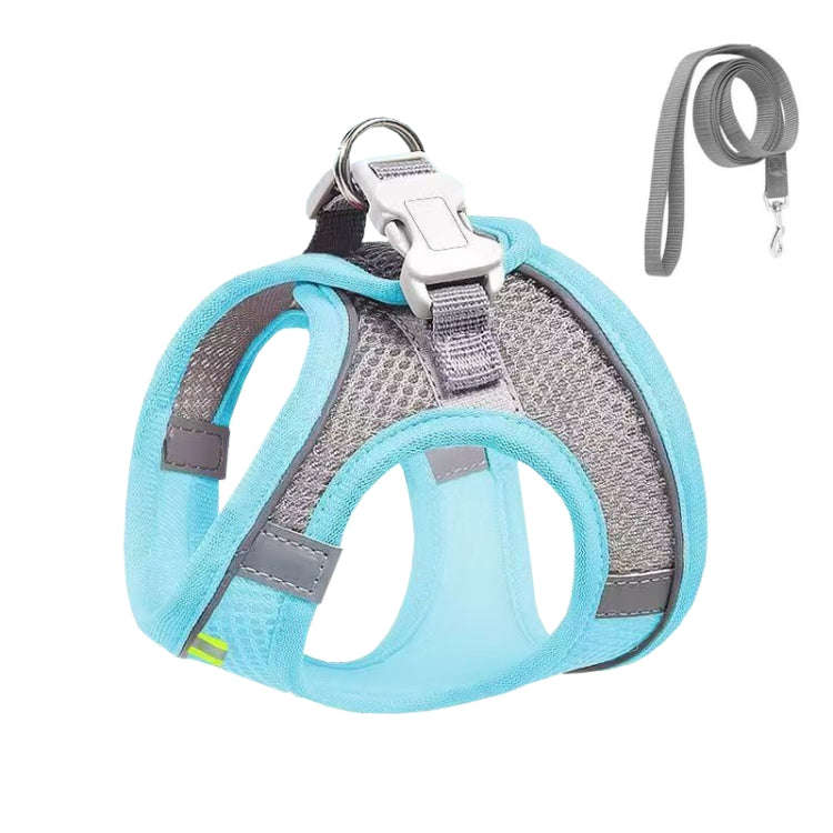 Undershirt Style Pet Chest Harness Summer Breathable Reflective Dog Leash, Style: Blue+1.5m Flat ...