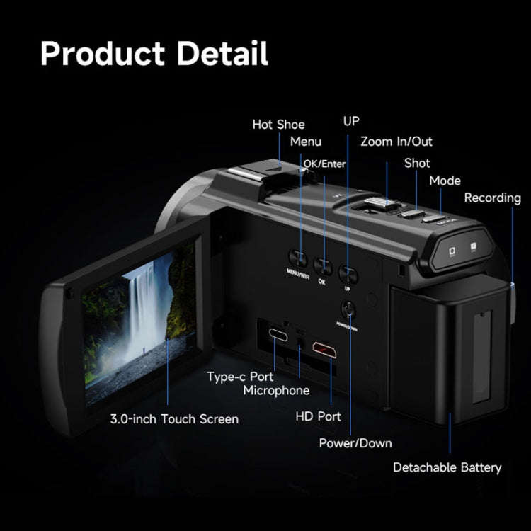 HDV-255K 5K/30FPS 16X Zoom Outdoor Sports HD Electronic Anti-Shake Digital Camera(EU Plug)