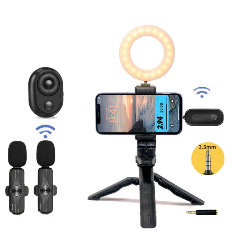 3.5mm Receiver Wireless Lavalier Microphone 9-inch Fill Light Tripod Set for Live Photography, Sp...