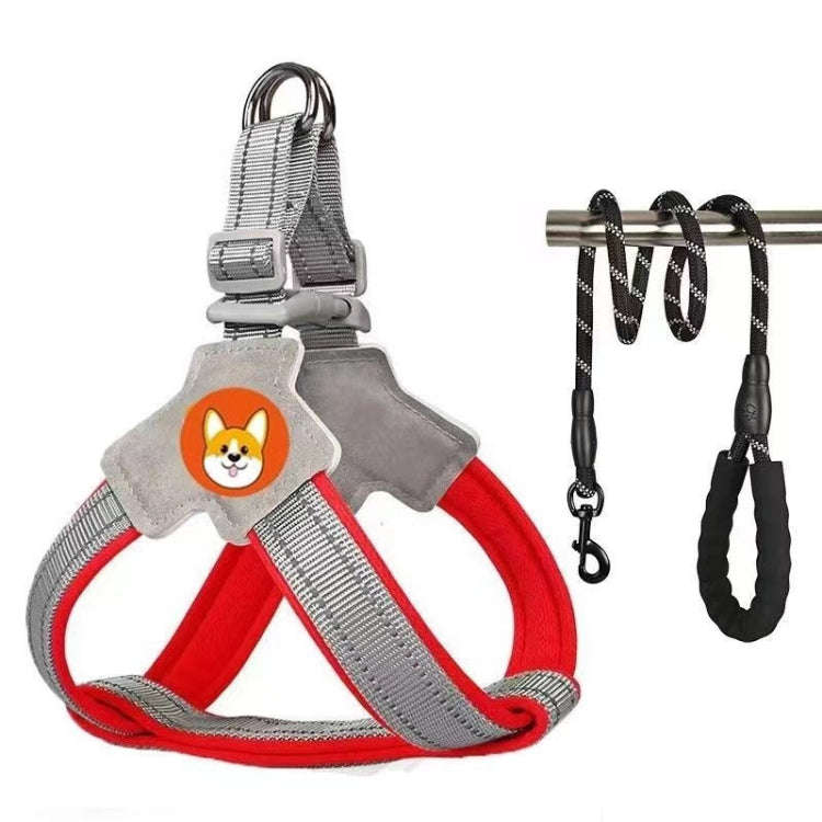 Saddle Style Pet Chest Harness Breathable Reflective Dog Leash, Style: Red+2m Round Rope(S)