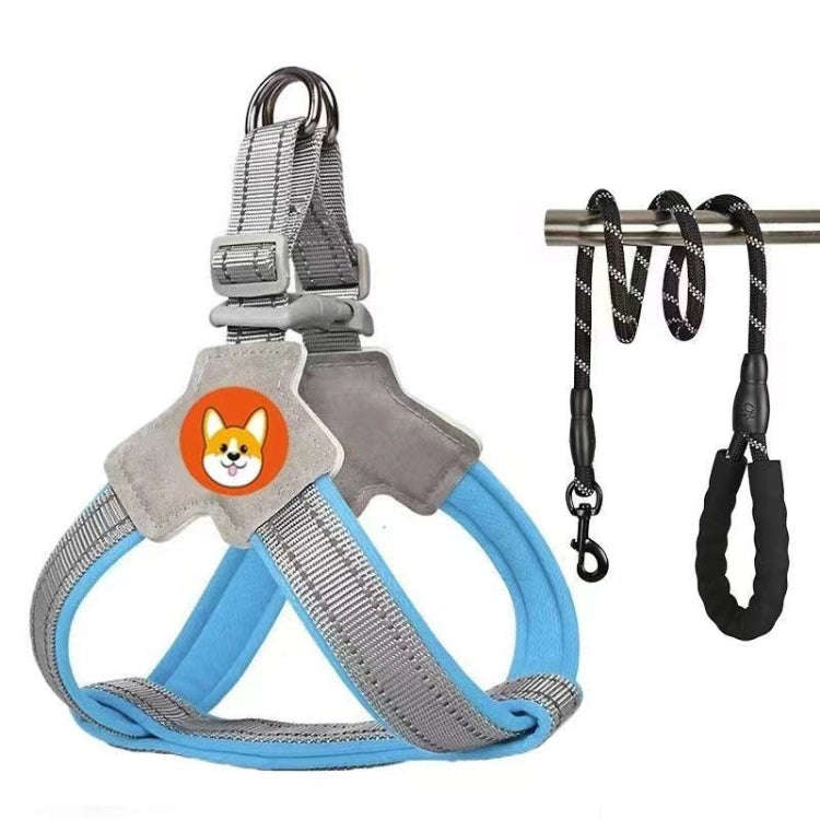 Saddle Style Pet Chest Harness Breathable Reflective Dog Leash, Style: Blue+2m Round Rope(XL)
