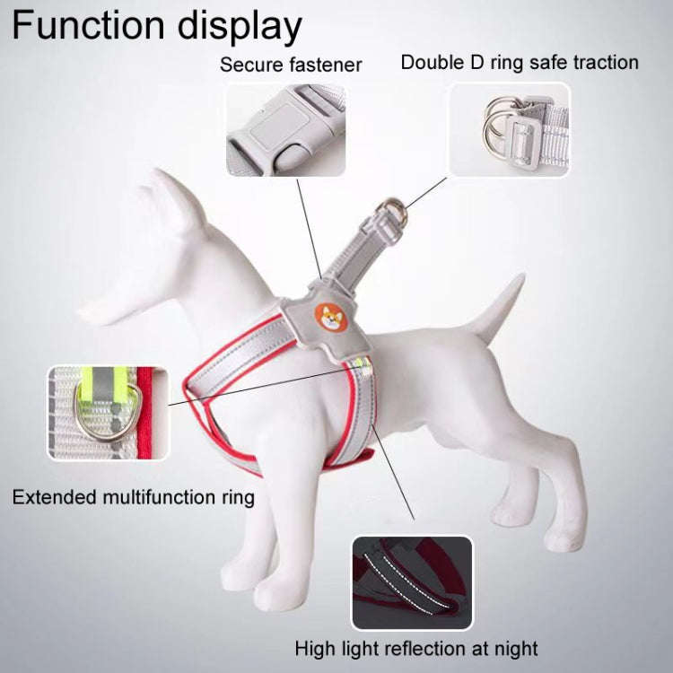 Saddle Style Pet Chest Harness Breathable Reflective Dog Leash, Style: Red+2m Round Rope(S)