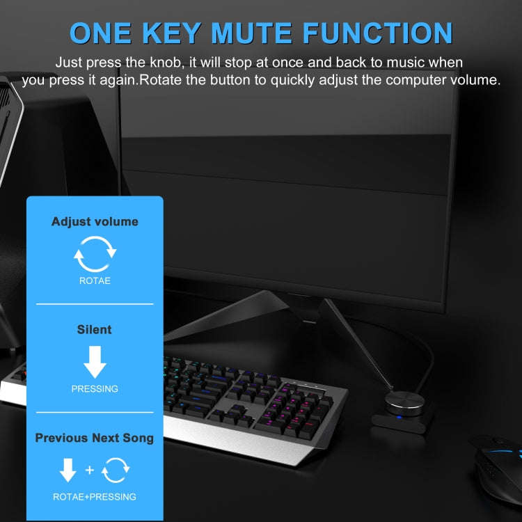 USB Computer Volume Adjuster Multimedia Audio Line Controller Speaker Knob Switch(Black)