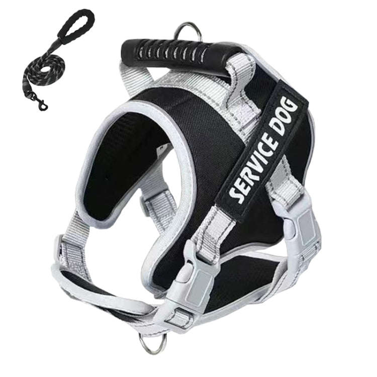 Large Dog Explosion Proof Punch Chest Harness Dog Travelling Leash, Style: Black+2m Round Rope(L)