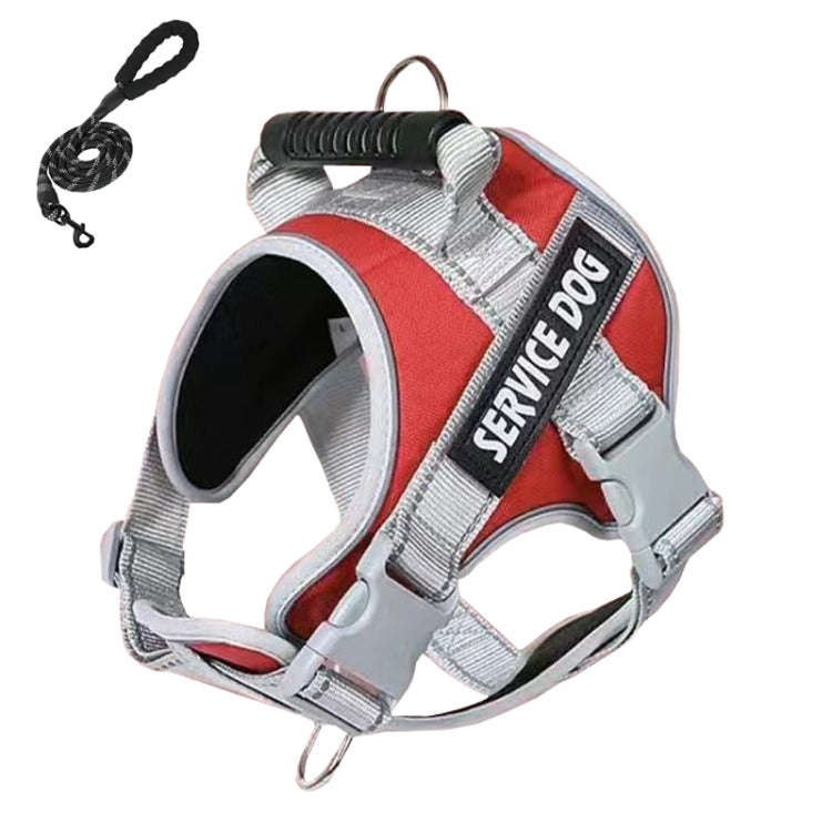 Large Dog Explosion Proof Punch Chest Harness Dog Travelling Leash, Style: Red+2m Round Rope(XXL)