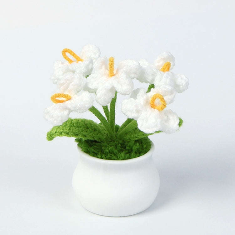 Crochet Wool Plants Faux Flowers Study Room Desktop Ornament Graduation Gift, Style: White Forget...