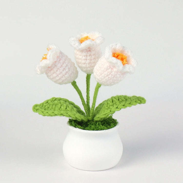 Crochet Wool Plants Faux Flowers Study Room Desktop Ornament Graduation Gift, Style: White Lily O...