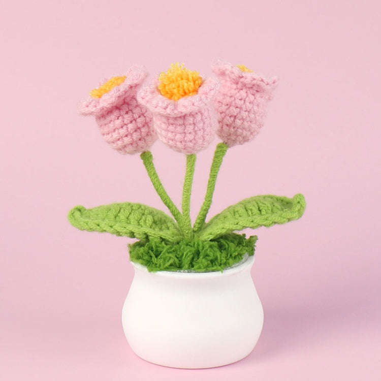 Crochet Wool Plants Faux Flowers Study Room Desktop Ornament Graduation Gift, Style: Pink Lily Of...