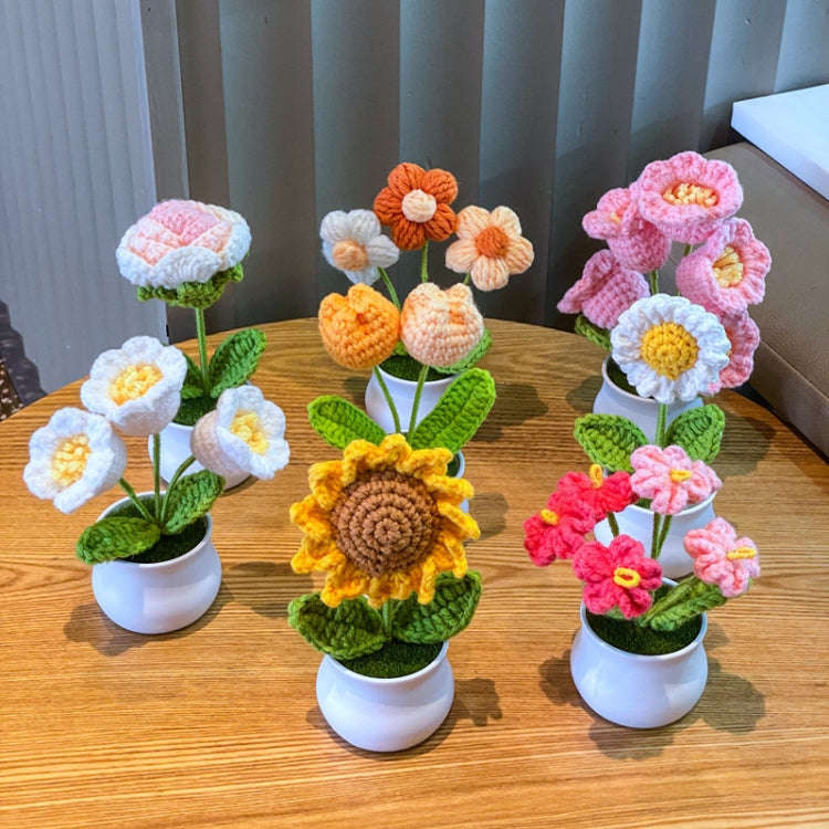 Crochet Wool Plants Faux Flowers Study Room Desktop Ornament Graduation Gift, Style: Sunflower