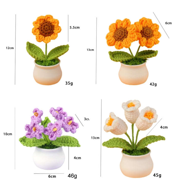 Crochet Wool Plants Faux Flowers Study Room Desktop Ornament Graduation Gift, Style: 2-head Sunfl...