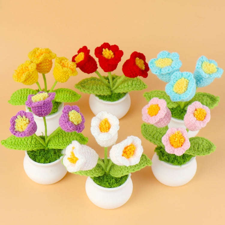 Crochet Wool Plants Faux Flowers Study Room Desktop Ornament Graduation Gift, Style: Blue Lily Of...