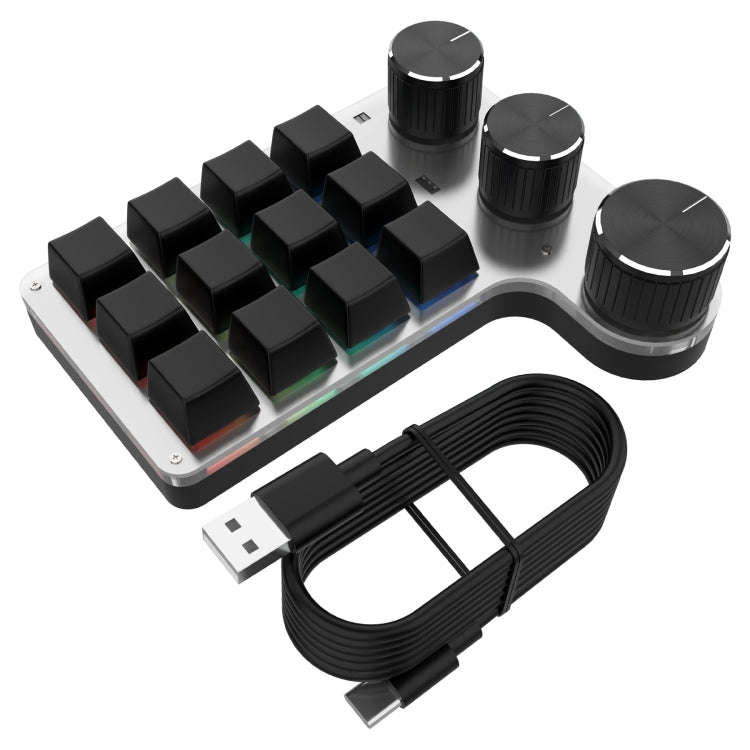 3 Knobs Wired 12 Keys Customized Drawing Programming Keypad With Volume Modulation(Black)