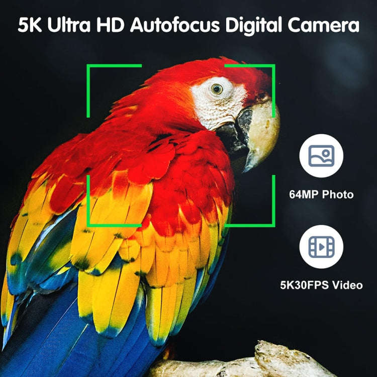 DC206X 5K/30FPS 3.2-Inch 5X Optical Zoom Front And Rear Dual-Camera HD Digital Camera(UK Plug)